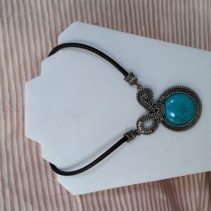 Southwest-style Silverstone necklace Turquoise Leather Rhinestones